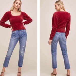 ASTR The Label Fuzzy Crop Sweater Size Small Wine